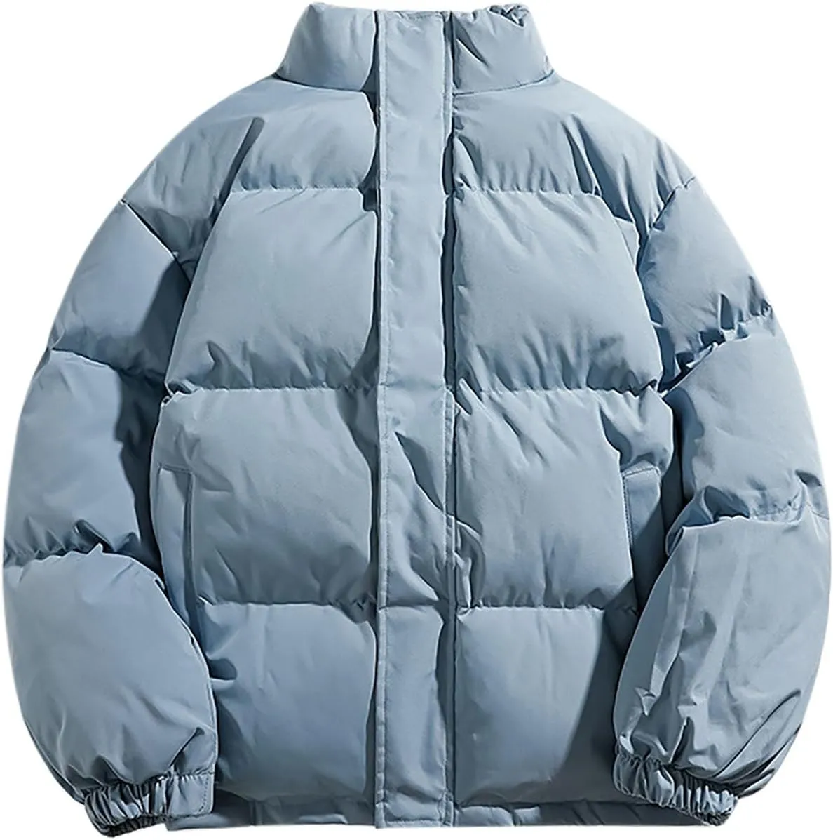 lcziwo Men's Quilted Puffer Jacket Zip up Mock Neck Cotton Jacket Warm Thicken Parka Outdoor Casual Padded Coats