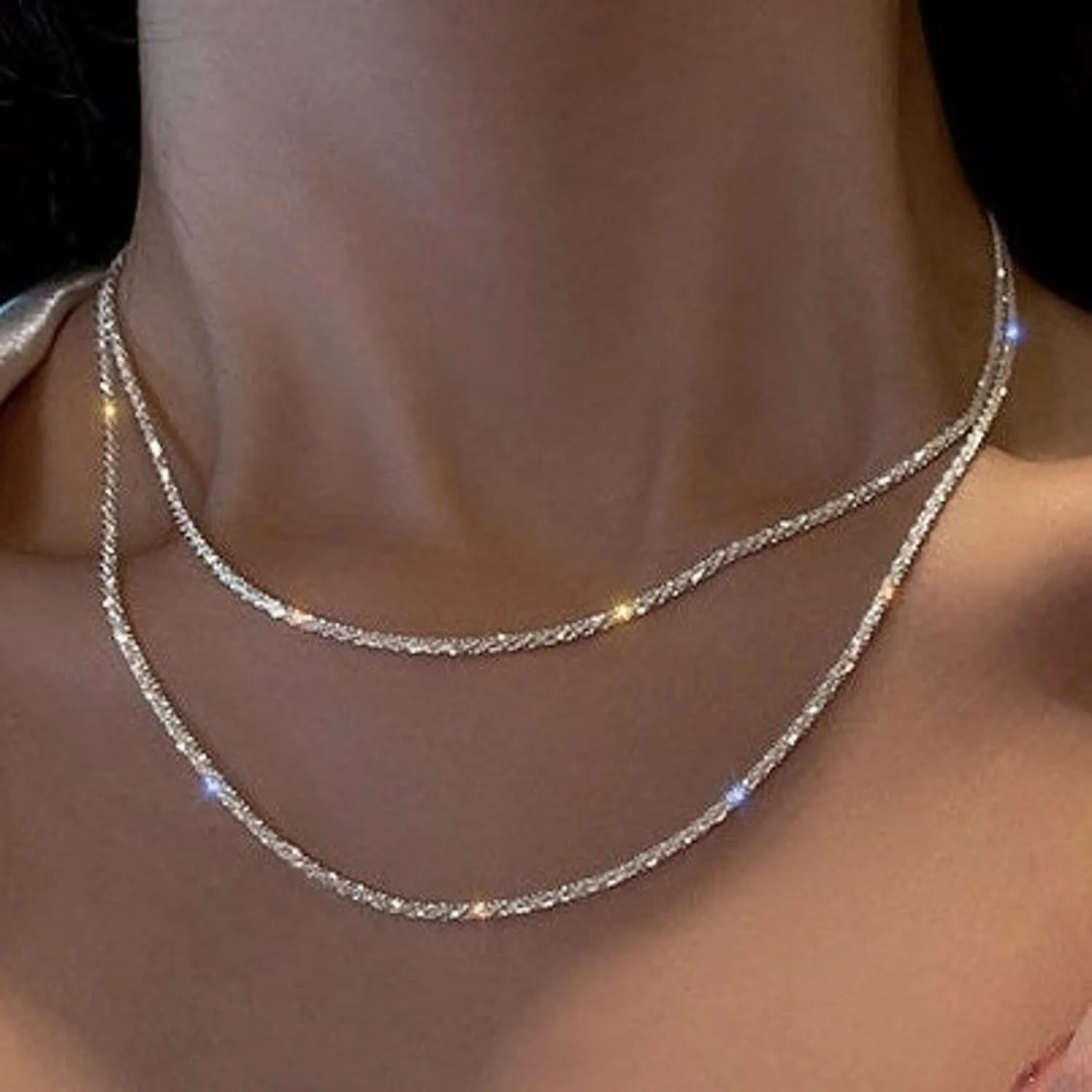LEXODY Stackable Necklaces for Women 14k Gold Plated Layered Gold Necklaces Dainty Gold Necklace Dot Thin Paperclip Snake Chain Choker Necklace For Women Shine Jewelry Gifts for Women