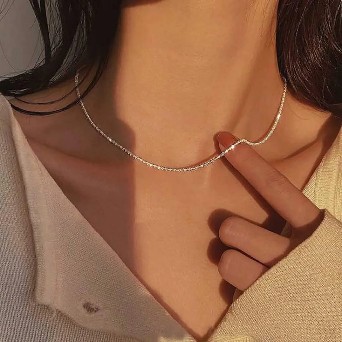 LEXODY Stackable Necklaces for Women 14k Gold Plated Layered Gold Necklaces Dainty Gold Necklace Dot Thin Paperclip Snake Chain Choker Necklace For Women Shine Jewelry Gifts for Women