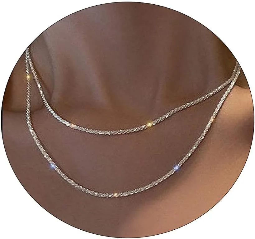 LEXODY Stackable Necklaces for Women 14k Gold Plated Layered Gold Necklaces Dainty Gold Necklace Dot Thin Paperclip Snake Chain Choker Necklace For Women Shine Jewelry Gifts for Women