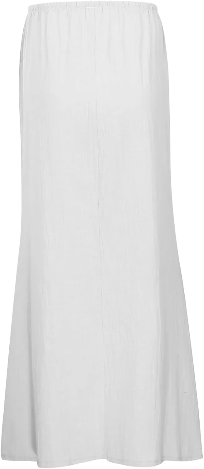 Linen Maxi Skirts for Women Trendy Summer Comfy Drawstring Waist A Line Skirts 2025 Vacation Boho Long Flowy Skirts