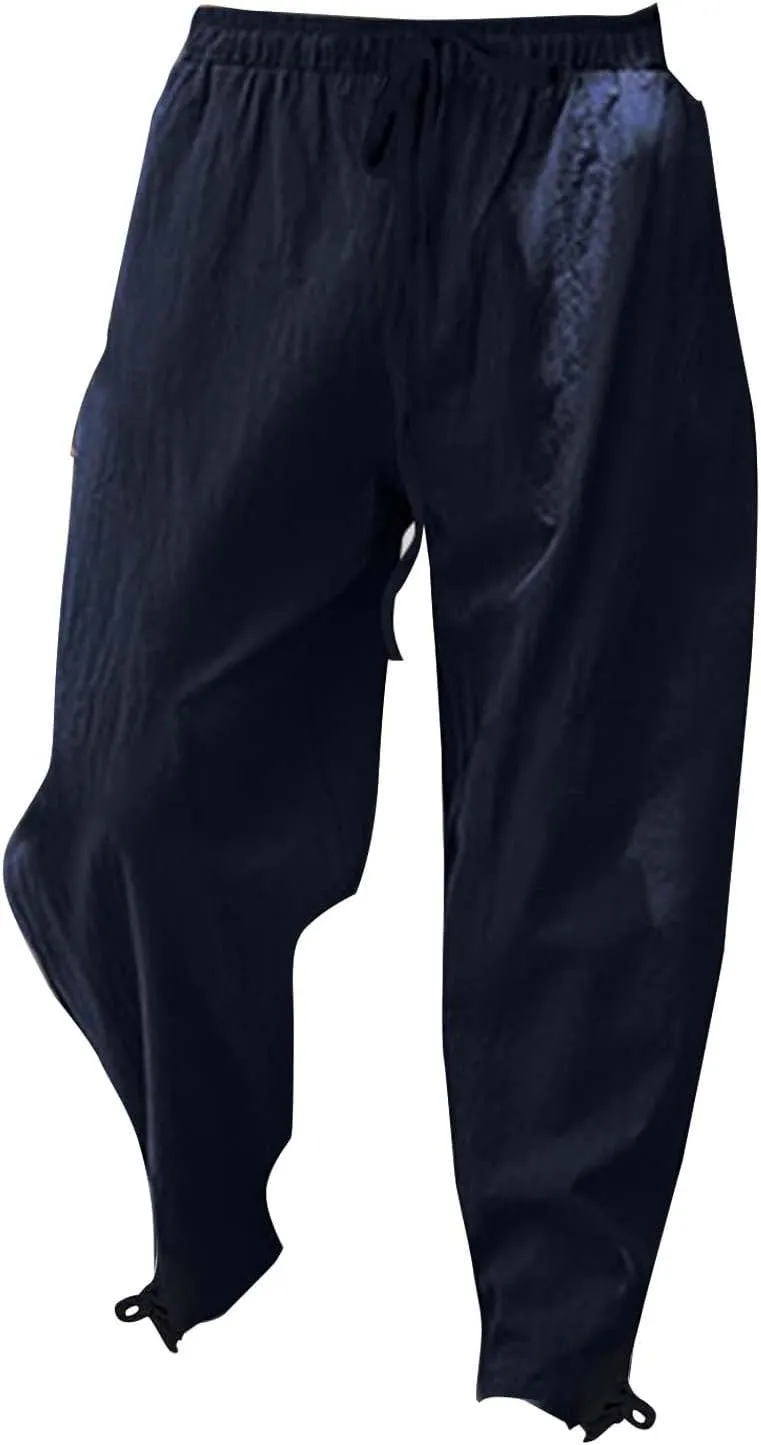 Linen Pants Men Lounge Straight-Leg Lightweight 2025 Vacation Work Pant Soft with Pocket Fashion Breathable Outfits