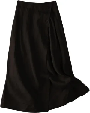 Linen Skirts for Women Midi Length Casual Summer Elastic High Waist Boho Skirt A Line Button Front Vacation Outfits