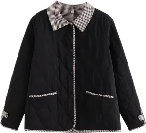 LIXINGHEITANG size mother's autumn and winter cotton-padded jacket with lapel Light weight quilted coat for women