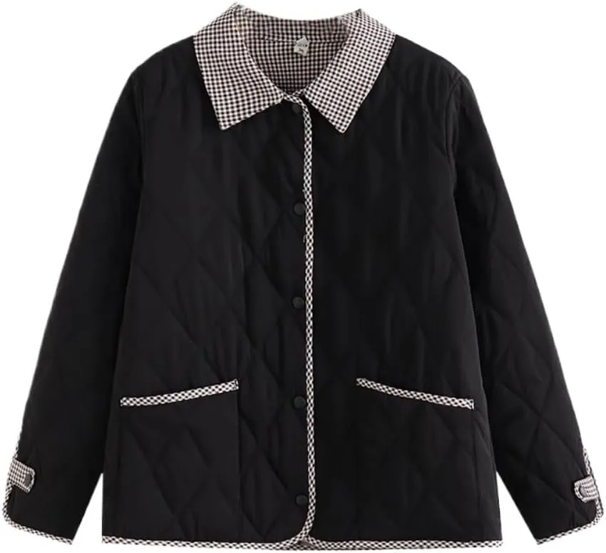 LIXINGHEITANG size mother's autumn and winter cotton-padded jacket with lapel Light weight quilted coat for women
