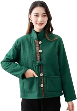 LIXINGHEITANG Winter retro buckle cotton coat women's ethnic style short pattern and color warm small cotton-padded jacket