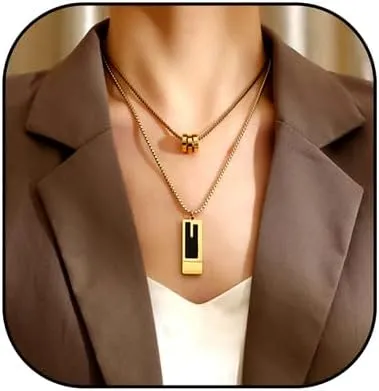Long Chain Clavicle Necklace for Women Trendy Geometric Square Tassel Choker Necklace Circle Hoop Pendant Necklaces Jewelry Gift