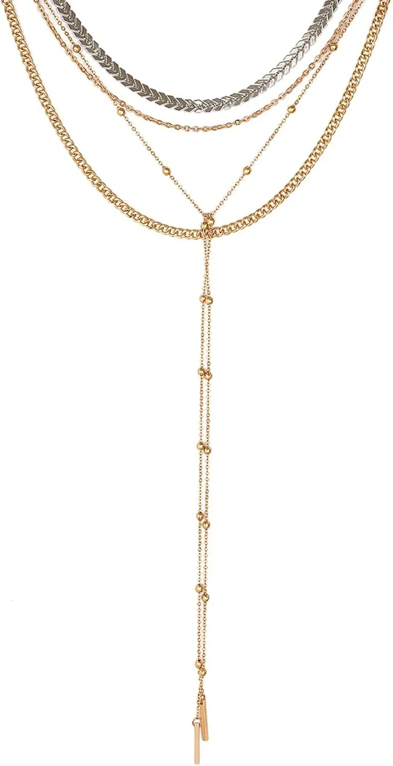 Long Tassel Y Necklace Long Necklaces for Women Fashion Jewelry Boho, 4 Layered Layered Gold Necklaces for Women Chain