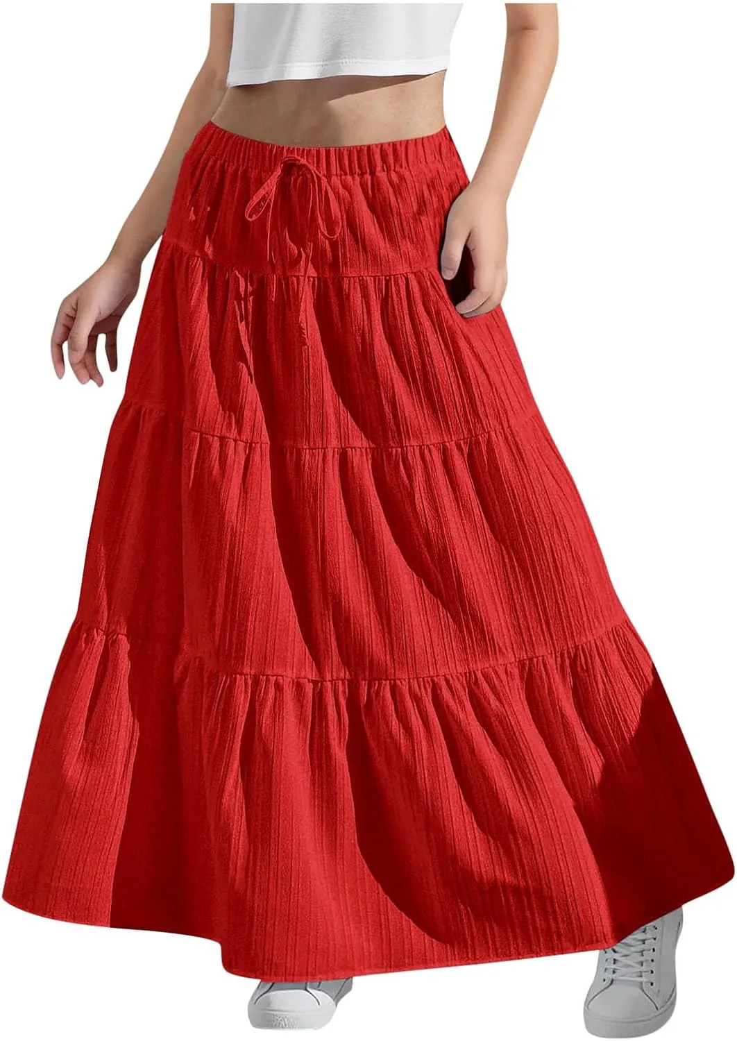 Maxi Skirts for Girls High Waist Pleated A-Line Flared Long Skirt Summer Flowy Swing Tiered Beach Vacation Skirts