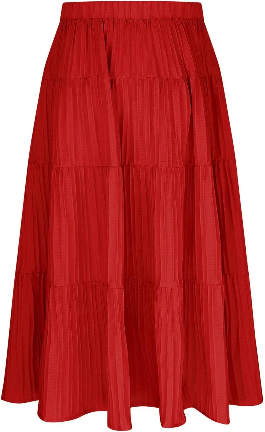Maxi Skirts for Girls High Waist Pleated A-Line Flared Long Skirt Summer Flowy Swing Tiered Beach Vacation Skirts