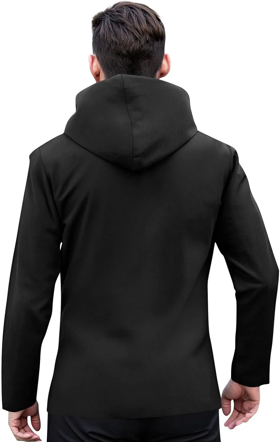 Men Waterproof Jacket Zip Up Hoodie Plus Size Long Sleeve Solid Button Windproof Outdoor Coat with Pocket