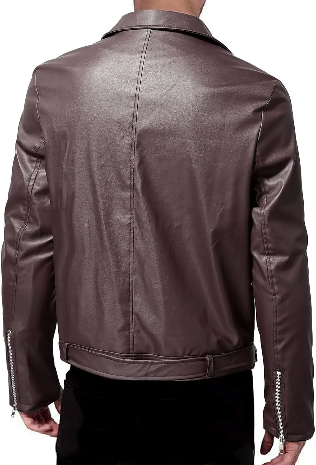 Men's Bomber Jackets Winter Autumn And Casual Solid Color Long-Sleeved Slim Faux Leather Jacket, S-XL