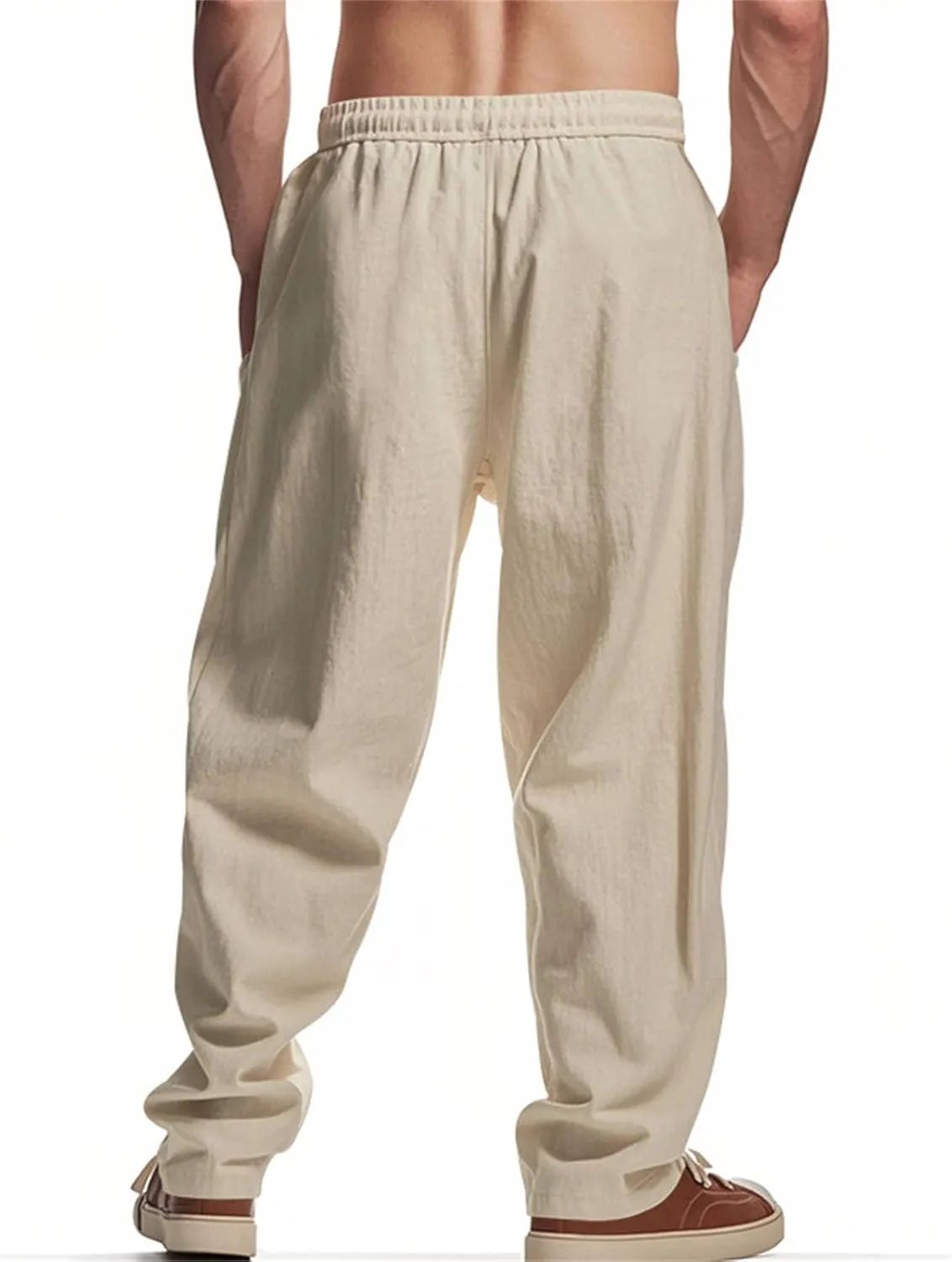 Mens Casual Pants Casual Solid Color Summer Drawstring Lightweight Pant High-Waisted Big and Tall Breathable Trousers