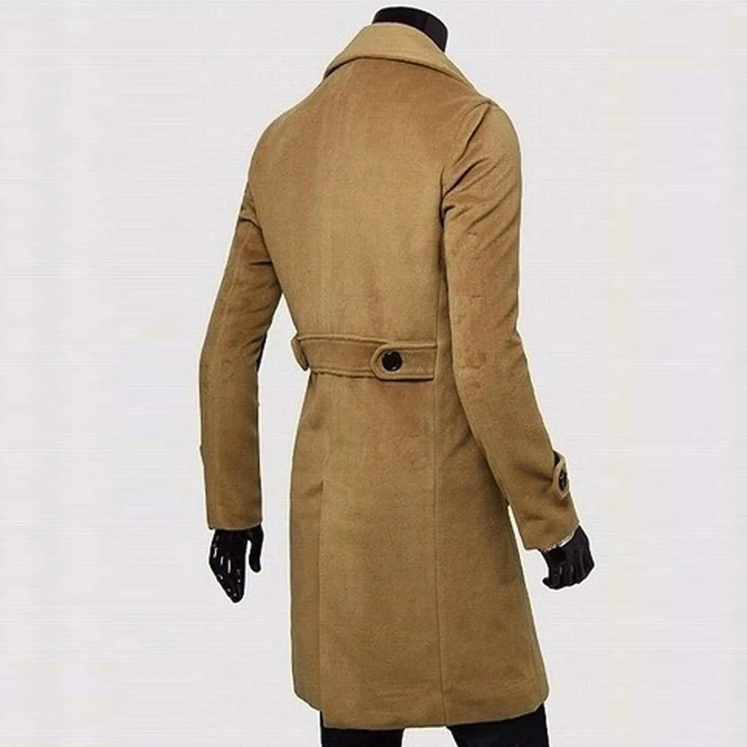 Men's Casual Trench Coat Stylish Slim Fit Long Jacket Notched Collar Overcoat Single Breasted Pea Coat with Pockets