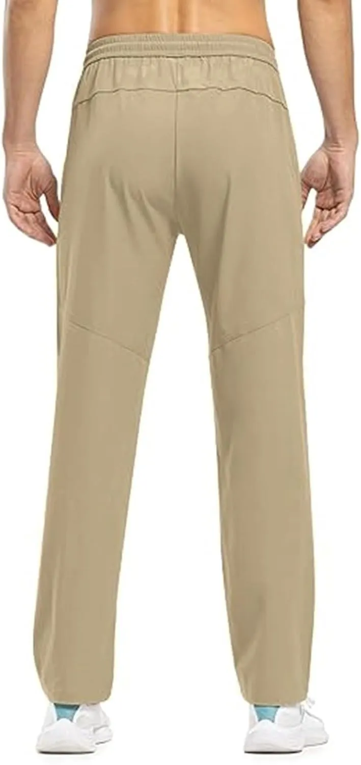 Mens Elastic Waist Pants Lightweight Hiking Pants Breathable Cotton Linen Camping Running Athletic Jogger Trousers