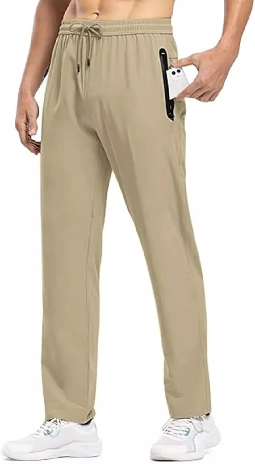 Mens Elastic Waist Pants Lightweight Hiking Pants Breathable Cotton Linen Camping Running Athletic Jogger Trousers