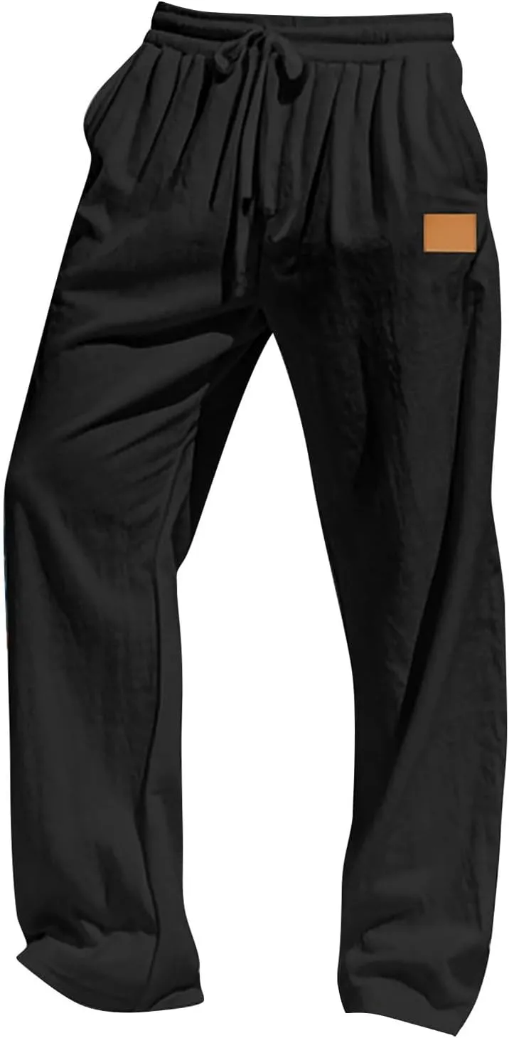 Mens Linen Pants Summer 2025 Loose Fit Work Elastic-Waisted Trendy Pants Travel Relax Fit Comfort Basic Outfits