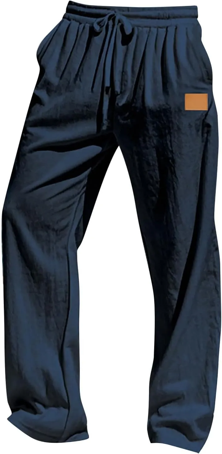 Mens Linen Pants Summer 2025 Loose Fit Work Elastic-Waisted Trendy Pants Travel Relax Fit Comfort Basic Outfits
