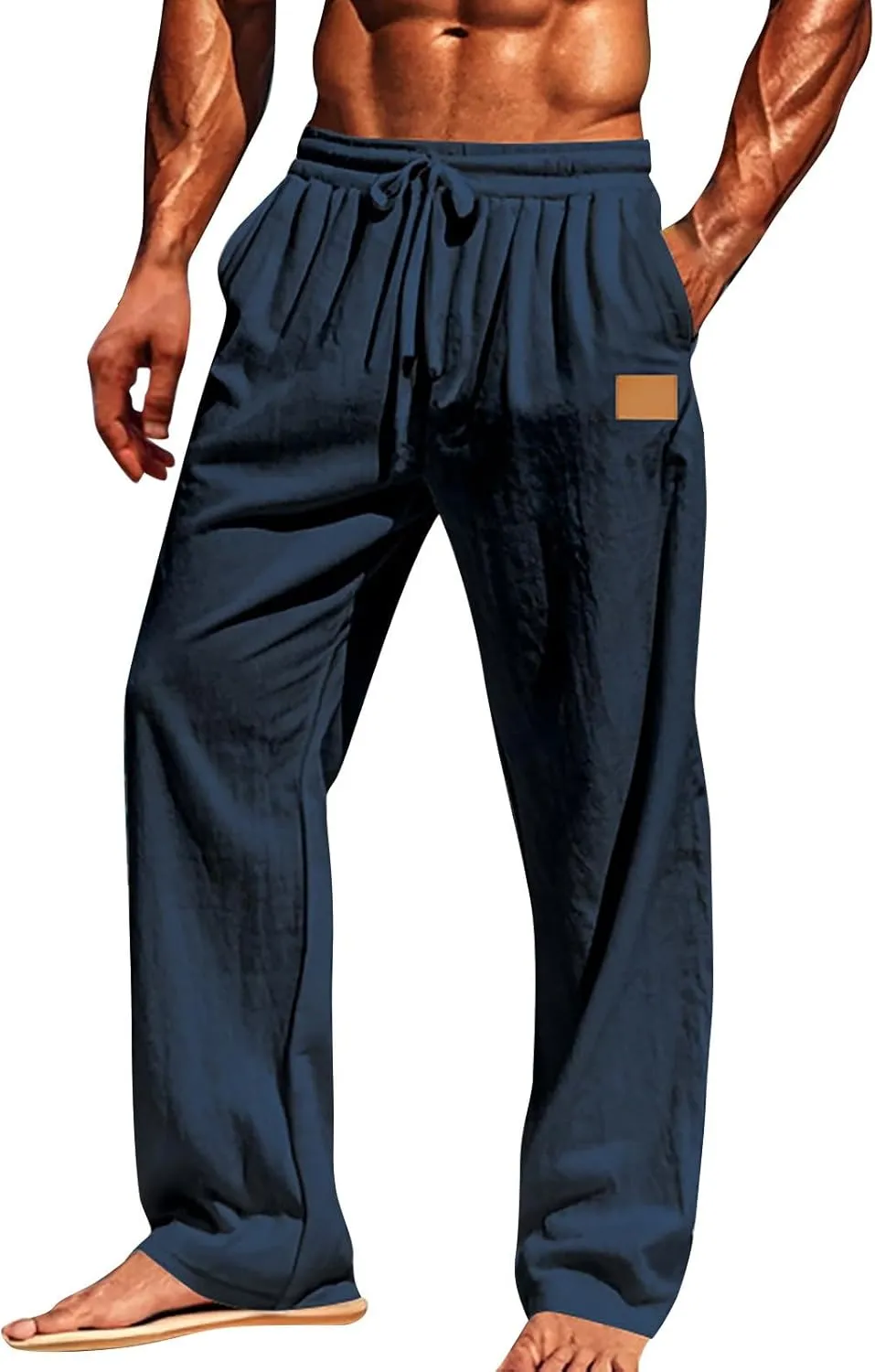 Mens Linen Pants Summer 2025 Loose Fit Work Elastic-Waisted Trendy Pants Travel Relax Fit Comfort Basic Outfits