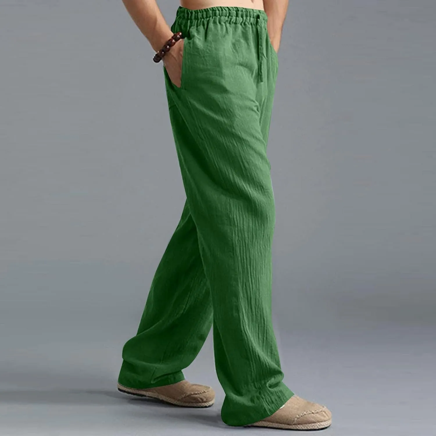 Men's Pants Comfy Casual Solid Color Elastic-Waisted Straight-Leg Drawstring Pant Breathable Comfortable Soft Outfits