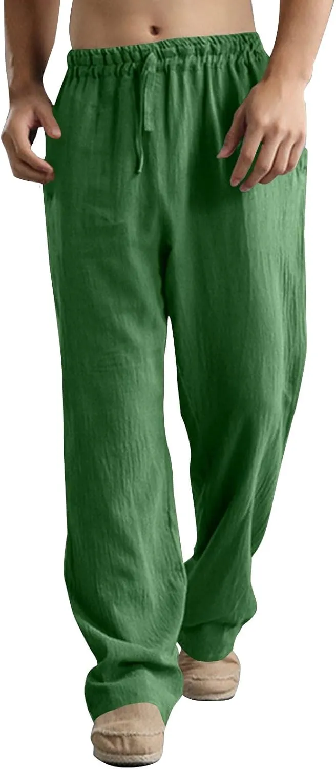 Men's Pants Comfy Casual Solid Color Elastic-Waisted Straight-Leg Drawstring Pant Breathable Comfortable Soft Outfits
