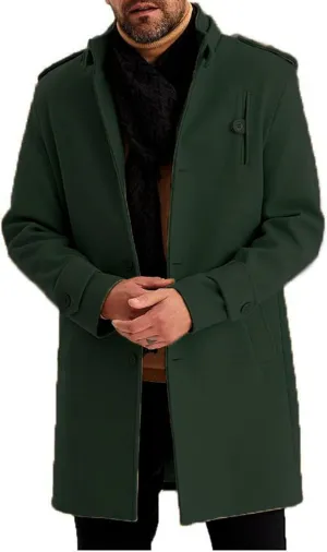 Mens Slim Fit Trench Coat Stand Collar Casual Single Breasted Pea Coats Fall Winter Overcoat for Men
