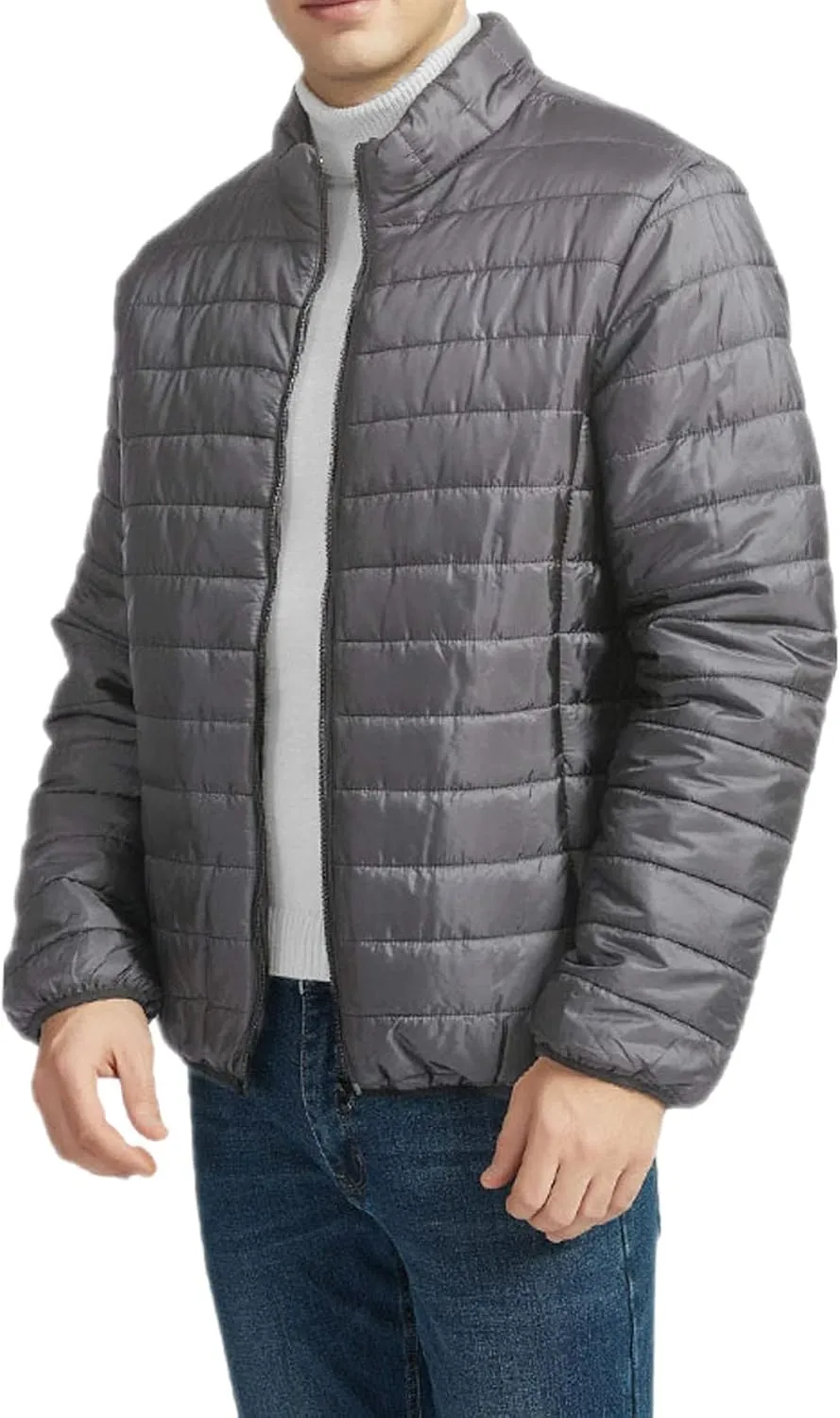 MIDOO Lightweight Windbreaker Jackets for Men Color Zipper Stand Collar Pocket Hoodless Down Cotton Padded Coat