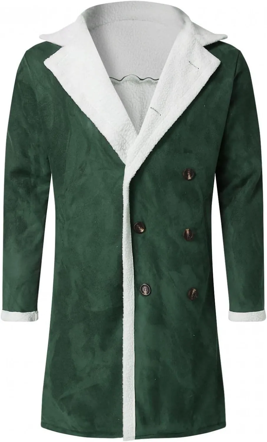 Mmoneyake Men's Shearling Leather Coat Faux Suede Sherpa Lined Sheepskin Jacket Fur Collar Long Trench Coats Soft Overcoat