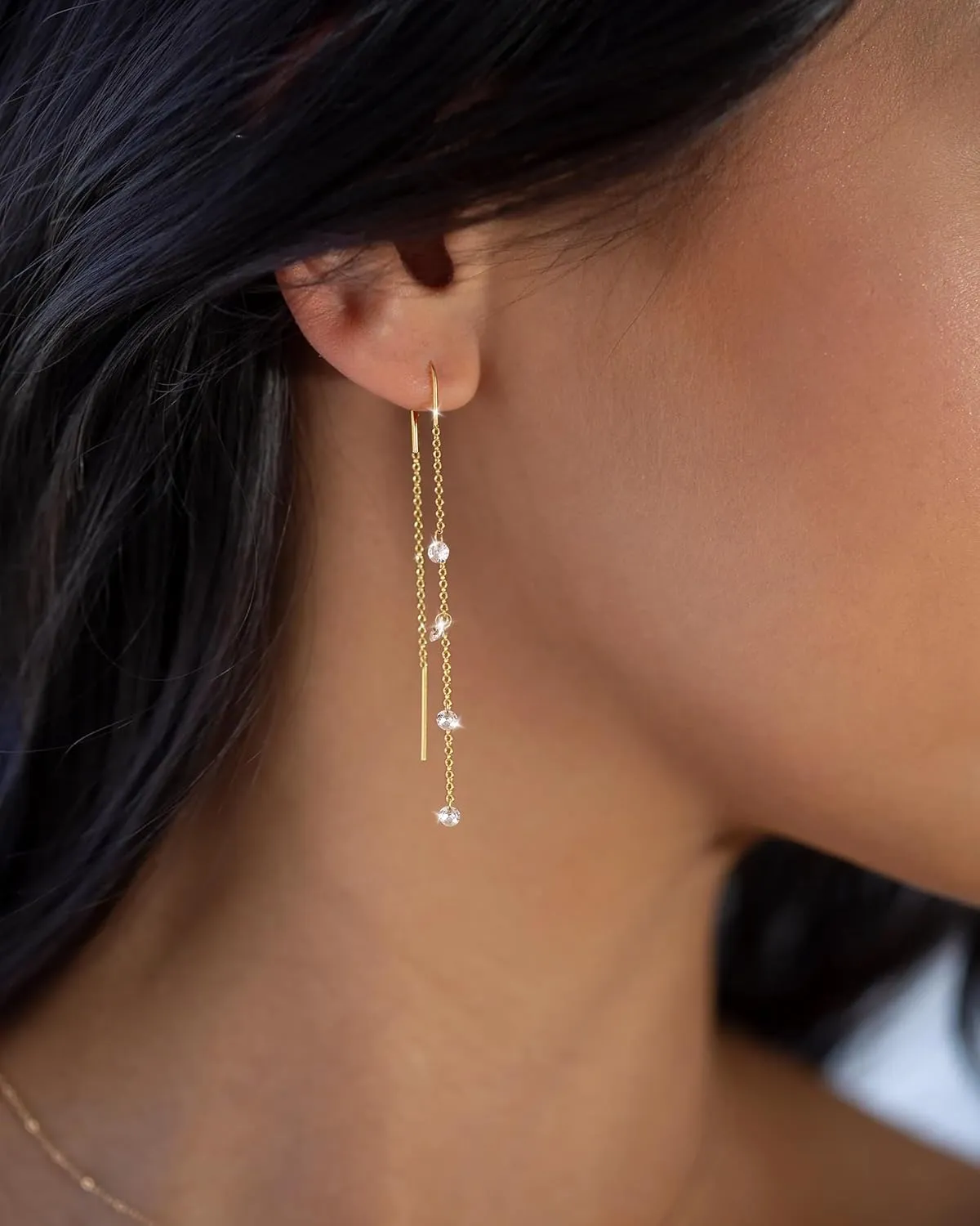 Moodear Dangle Earrings for Women - Dainty 14K Gold/Silver Plated Stack Long Drop Chain Earring Hypoallergenic Cubic Zirconia Hoop Stud Earrings Non Tarnish Trendy Jewelry Set