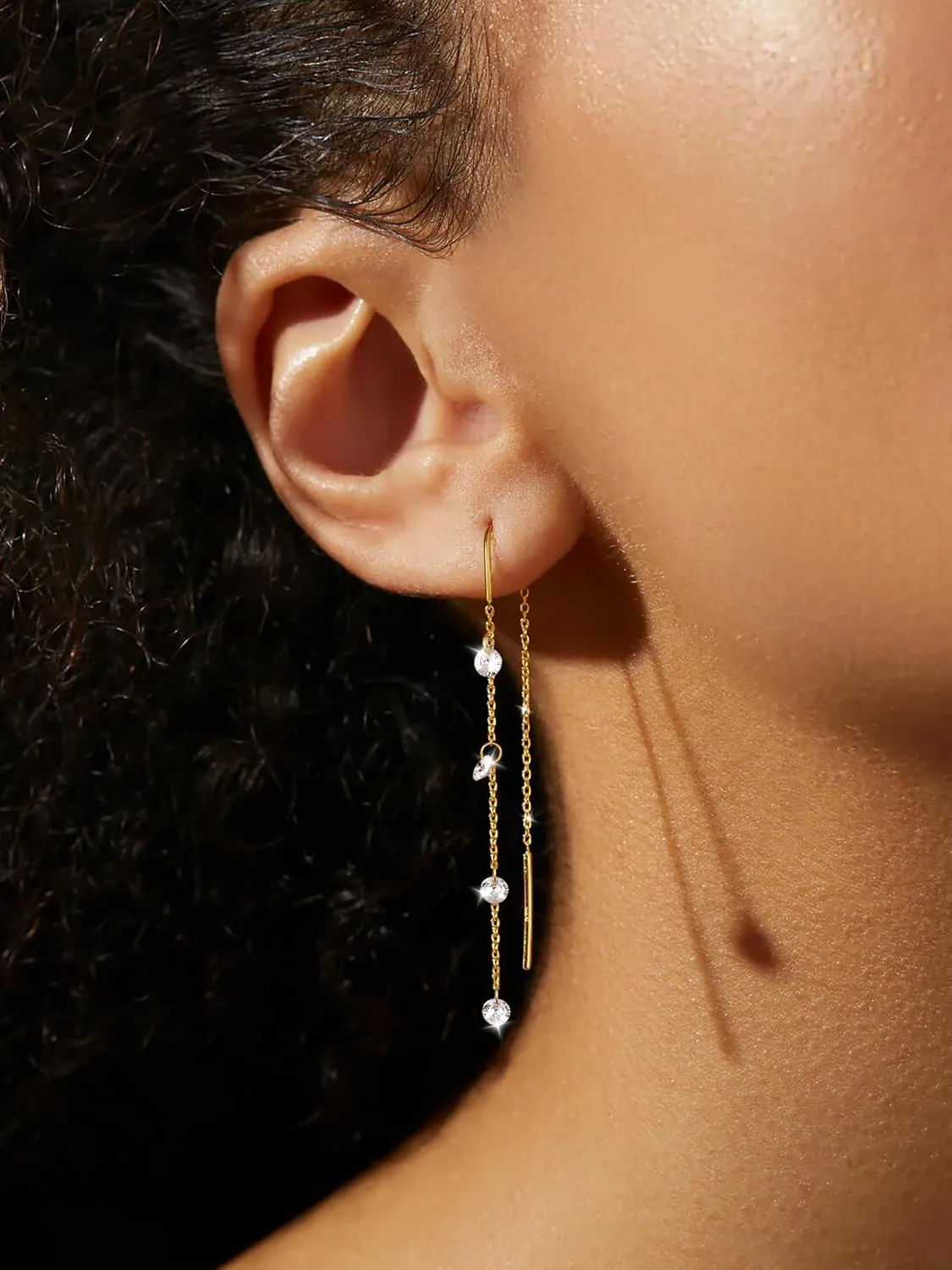 Moodear Dangle Earrings for Women - Dainty 14K Gold/Silver Plated Stack Long Drop Chain Earring Hypoallergenic Cubic Zirconia Hoop Stud Earrings Non Tarnish Trendy Jewelry Set