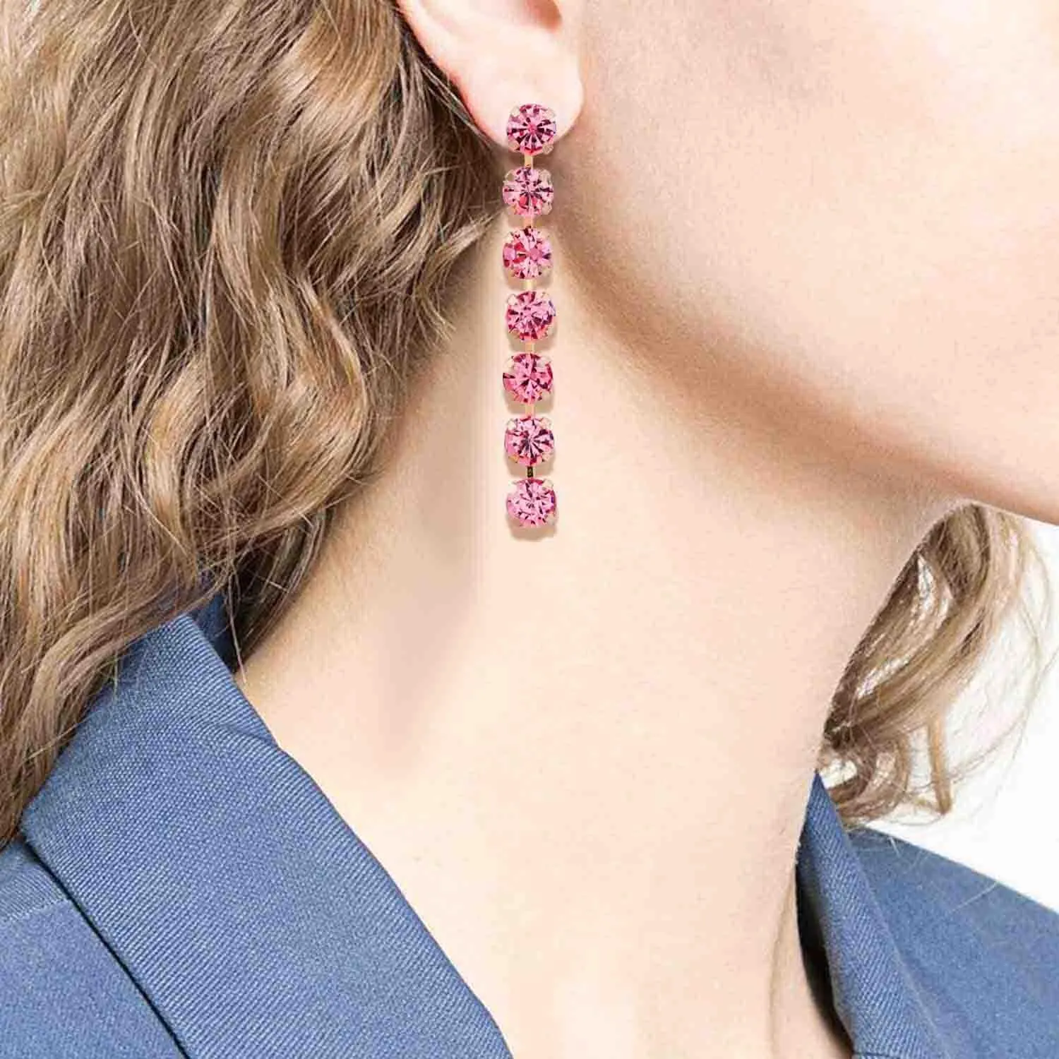 Multilayer Crystal Wedding Bridal Chain Tassel Dangle Earrings Bling Colours Rhinestone Sparkle Statement Dangling Earrings Fashion Jewelry for Women