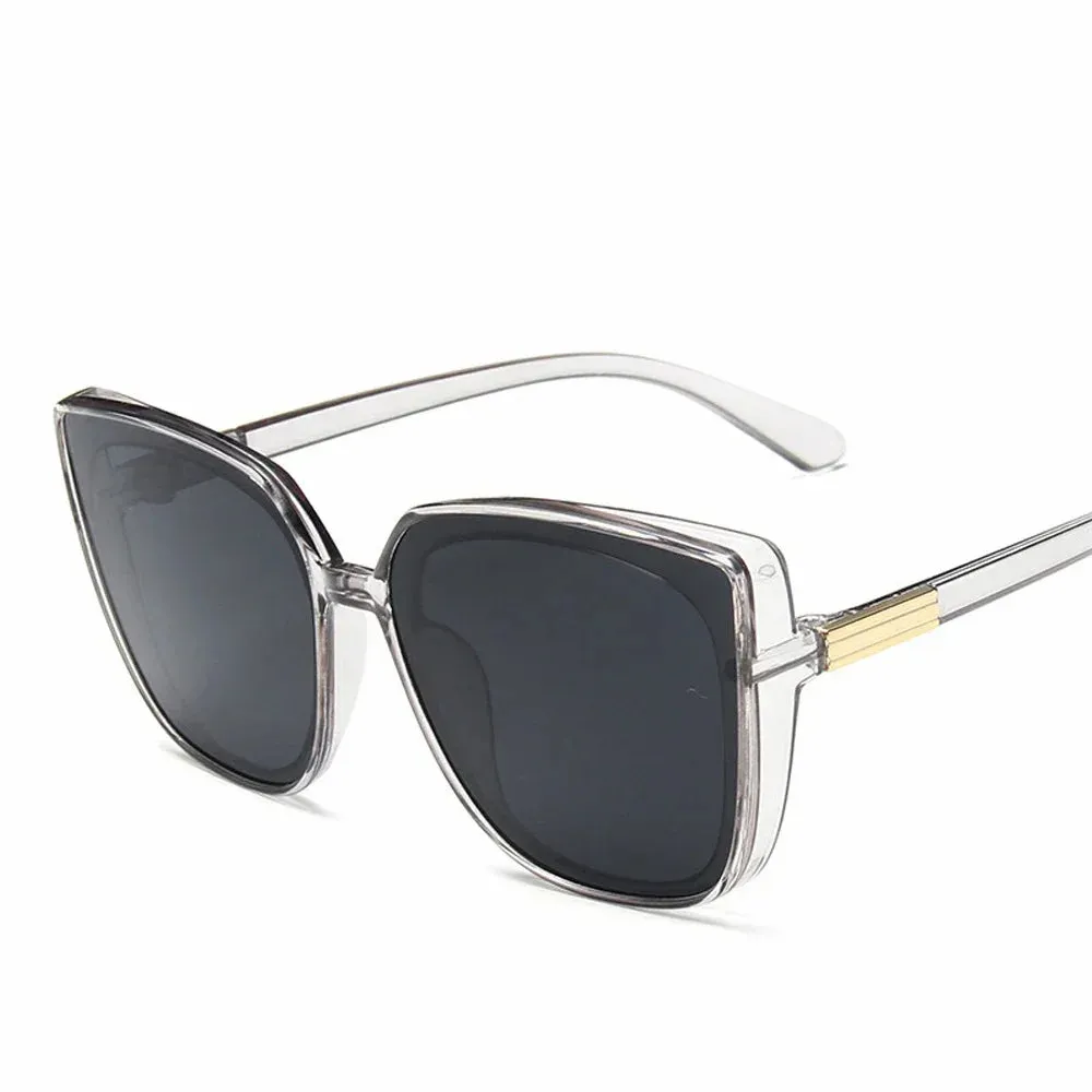 Nahla Oversized Cat Eye Sunglasses  Black Fashion Shades with Gold Detail and UV Protection