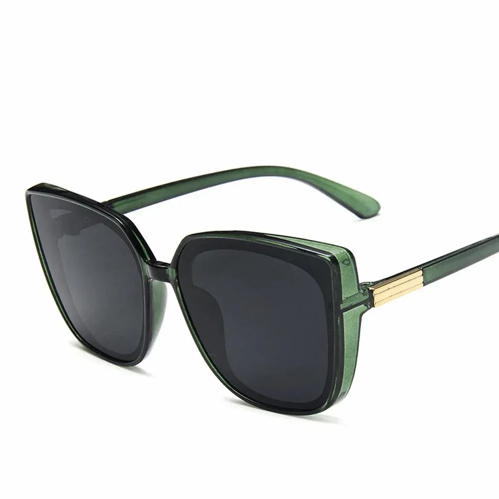 Nahla Oversized Cat Eye Sunglasses  Black Fashion Shades with Gold Detail and UV Protection