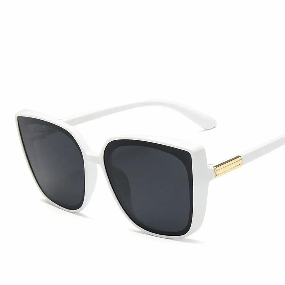 Nahla Oversized Cat Eye Sunglasses  Black Fashion Shades with Gold Detail and UV Protection