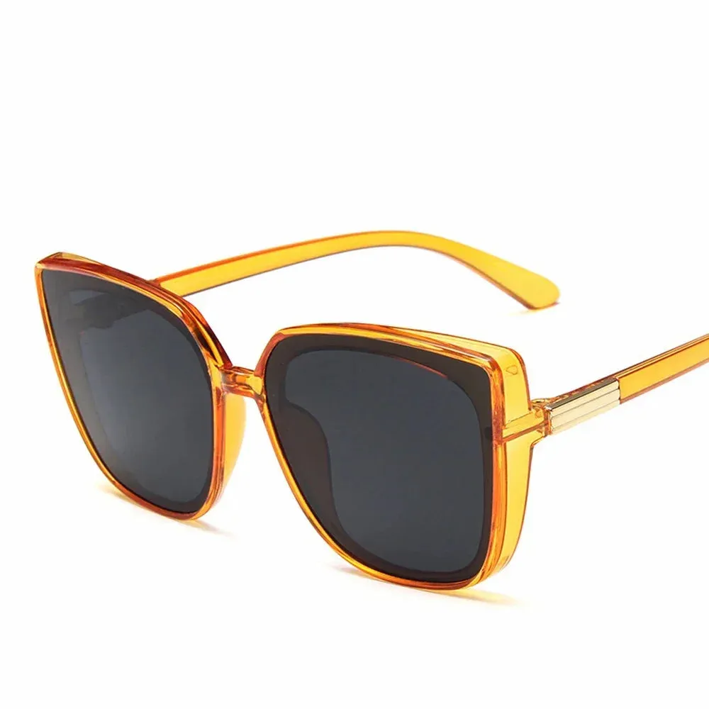 Nahla Oversized Cat Eye Sunglasses  Black Fashion Shades with Gold Detail and UV Protection