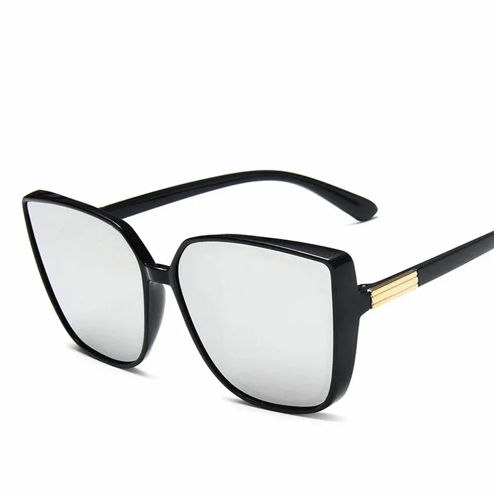 Nahla Oversized Cat Eye Sunglasses  Black Fashion Shades with Gold Detail and UV Protection