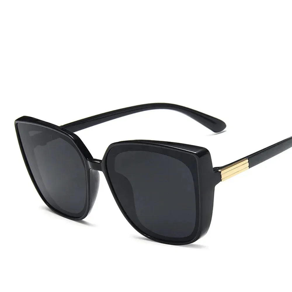Nahla Oversized Cat Eye Sunglasses  Black Fashion Shades with Gold Detail and UV Protection