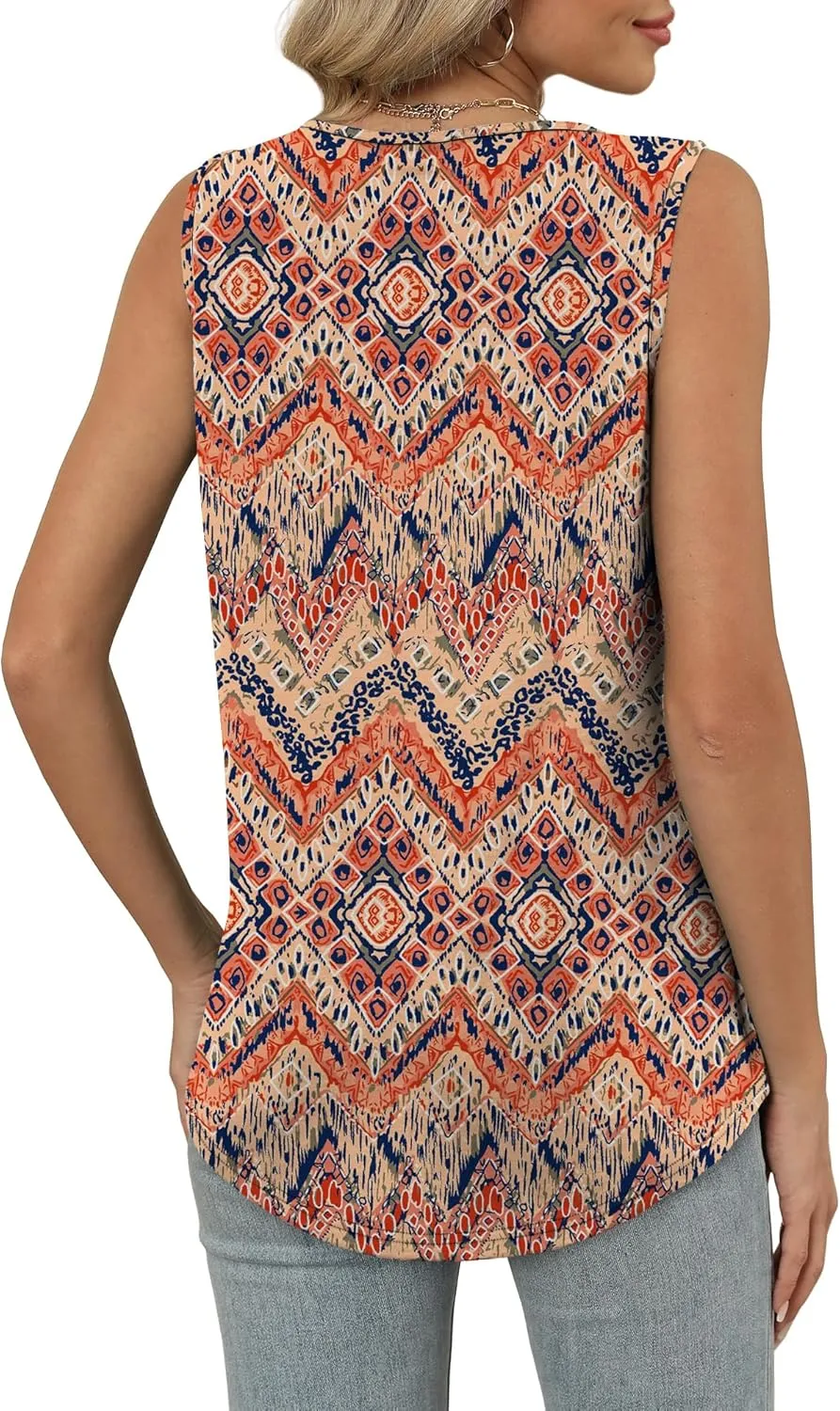 OFEEFAN Tank Top for Women Loose Fit Sleeveless Shirts V Neck Summer Clothes Ruched Women's Tees and Tanks Curved Hem