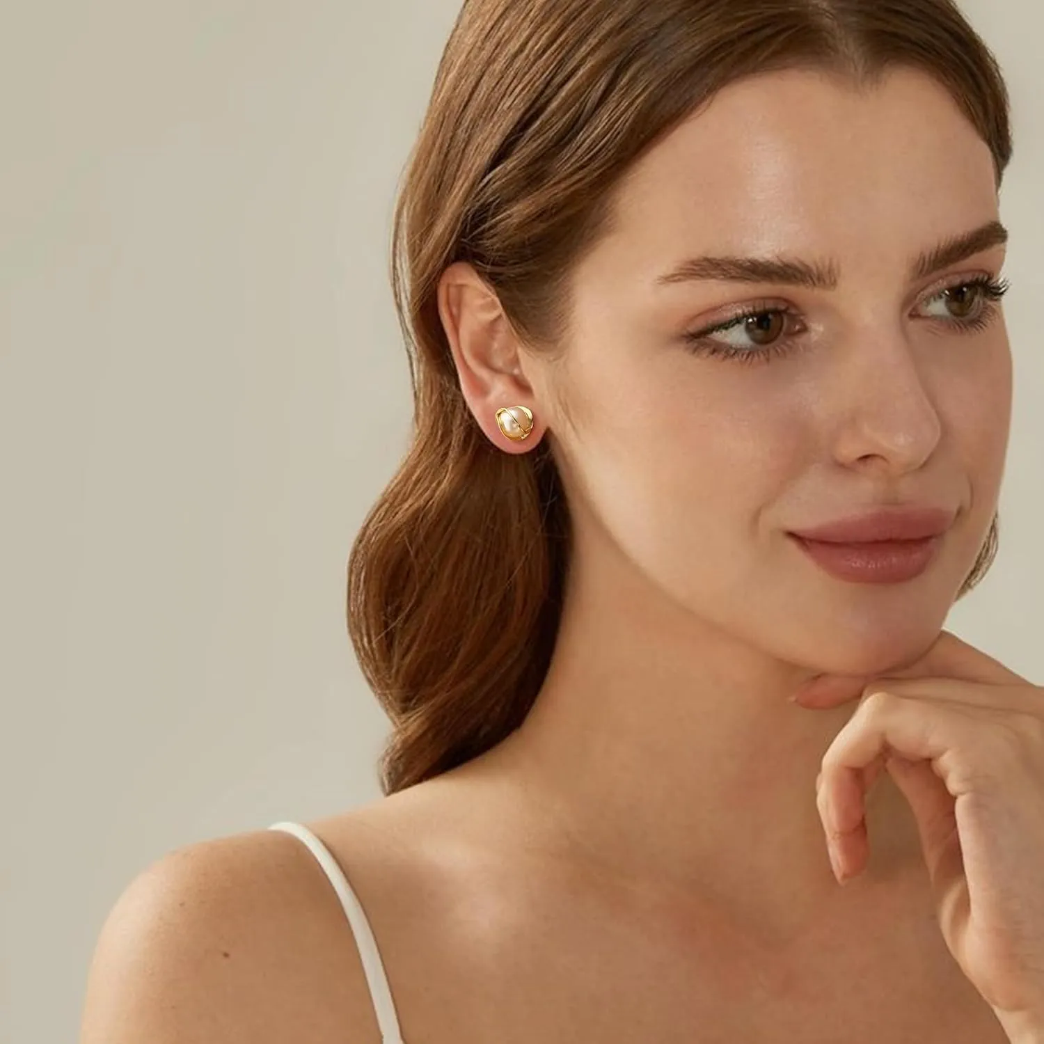 OOOPEL Pearl Earrings for Women Freshwater Pearl Dangle Earrings Sterling Silver Elegant Pearl Stud 14K Gold Plated Handpicked Freshwater Cultured Pearl Earrings Wedding Gifts for Women