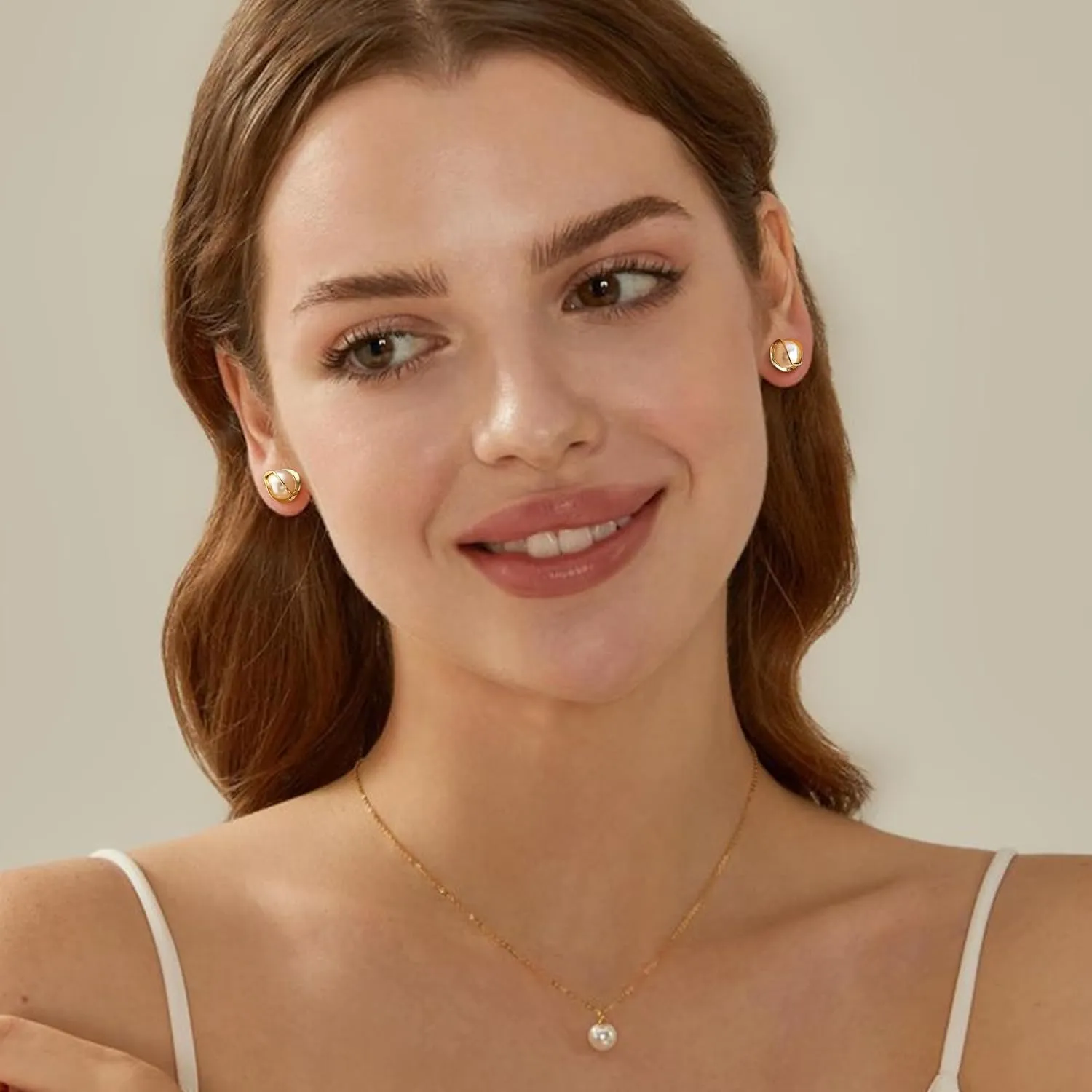 OOOPEL Pearl Earrings for Women Freshwater Pearl Dangle Earrings Sterling Silver Elegant Pearl Stud 14K Gold Plated Handpicked Freshwater Cultured Pearl Earrings Wedding Gifts for Women