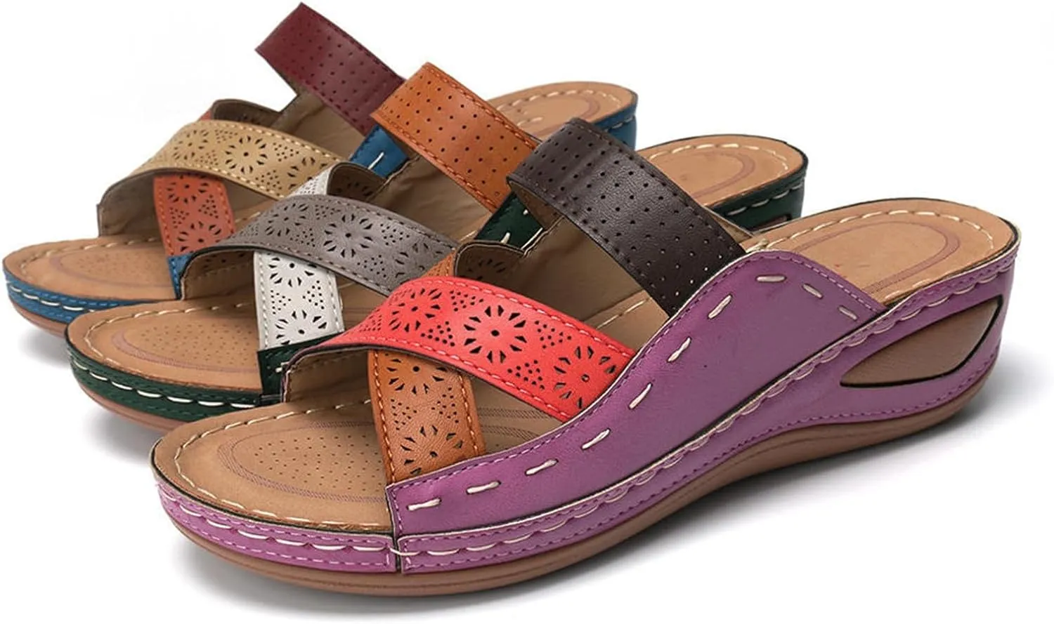 Orthopedic Sandals for Women Slip On Slide Slippers Comfort Arch Support Wide Width Wedges Beach Walking Casual Shoes