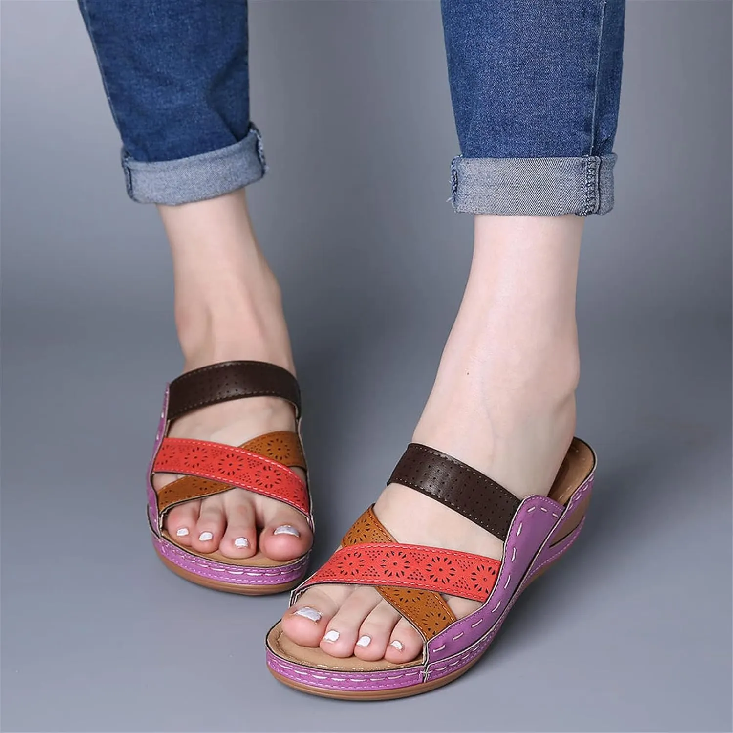 Orthopedic Sandals for Women Slip On Slide Slippers Comfort Arch Support Wide Width Wedges Beach Walking Casual Shoes