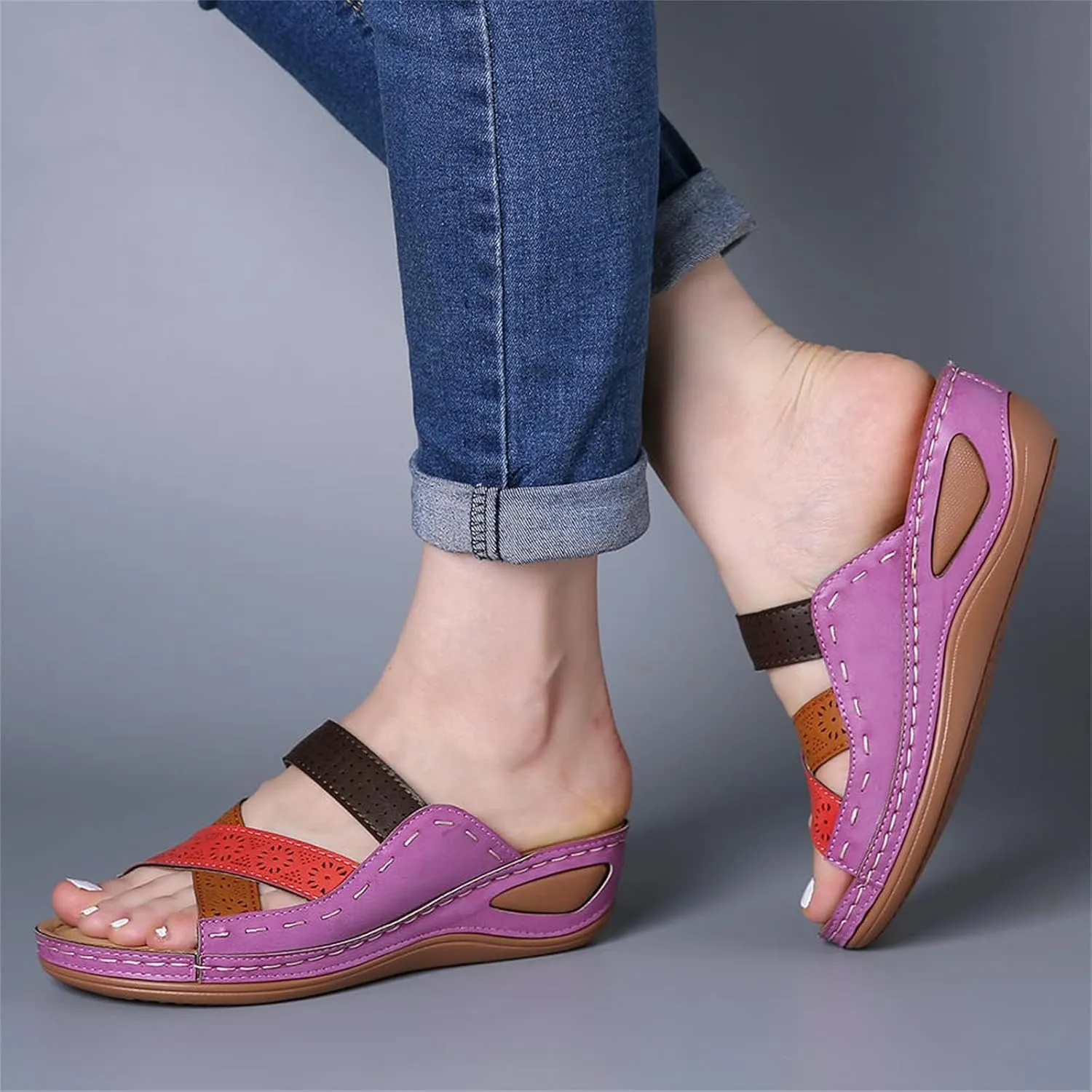 Orthopedic Sandals for Women Slip On Slide Slippers Comfort Arch Support Wide Width Wedges Beach Walking Casual Shoes