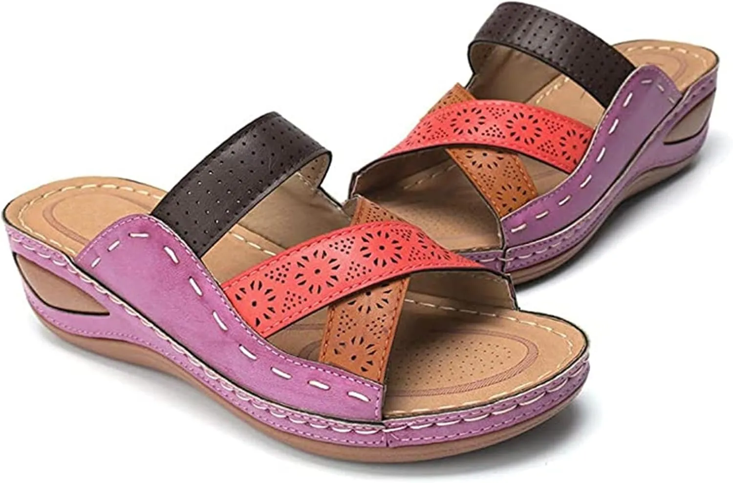 Orthopedic Sandals for Women Slip On Slide Slippers Comfort Arch Support Wide Width Wedges Beach Walking Casual Shoes