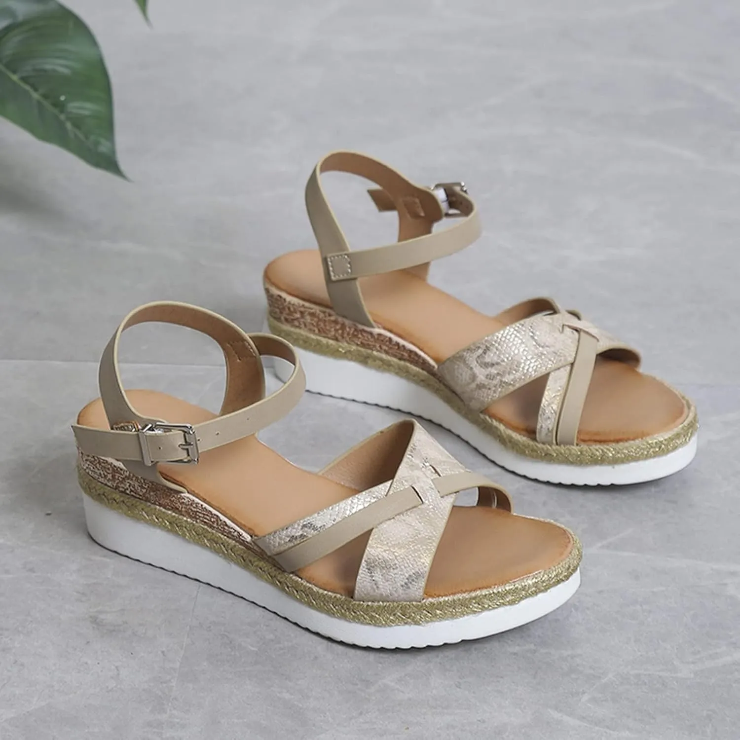 Orthopedic Sandals for Women,Summer Dressy Open Toe Ankle Strap Platform Beach Casual Slip on Dress Sandal Buckle Studded Shoes Strappy Sandals Walking Slippers with Arch Support Wedge