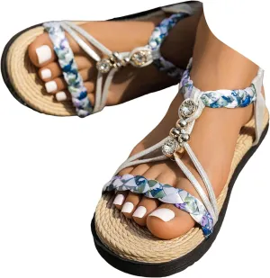 Orthopedic Wedge Sandals for Women 2025, Womens Summer Sandal Low Wedge Heels Wide Width Platform Sandals Dressy Comfort Walking Non Slip Casual Beach Shoe Ankle Elastic Bohemian Woven Shoes