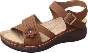 Orthopedic Wedge Sandals for Women Summer Dressy 2025,Strappy Arch Support Flat Wedges Walking Open Toe Ankle Strap Comfortable Platform Slip-On Shoe