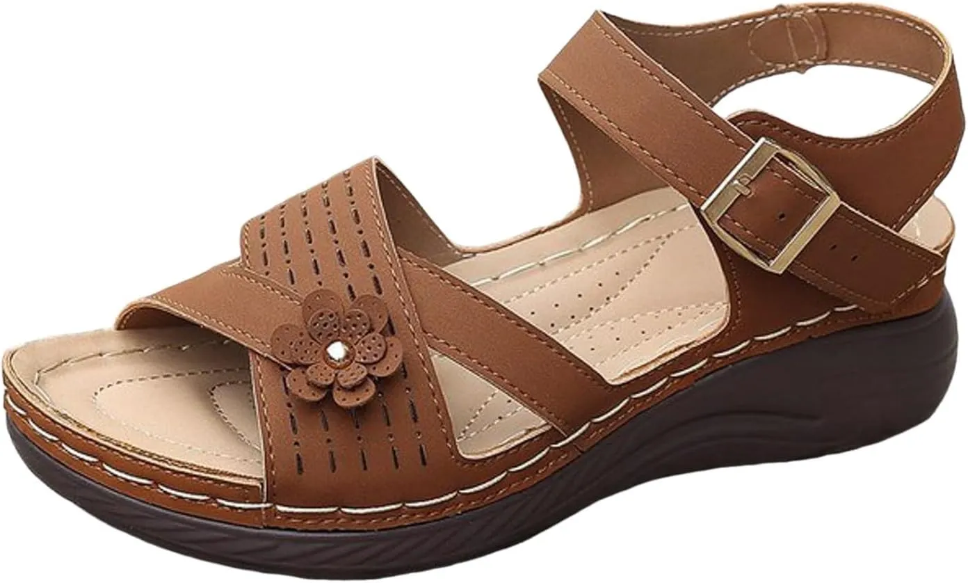 Orthopedic Wedge Sandals for Women Summer Dressy 2025,Strappy Arch Support Flat Wedges Walking Open Toe Ankle Strap Comfortable Platform Slip-On Shoe