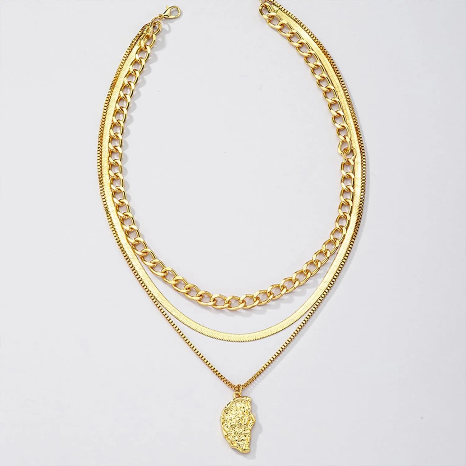Otxas Gold Layered Necklaces for Women 18K Gold Plated Stacked Necklaces Paperclip Chain Geometric Pendant Necklace Gold Boho Jewelry for Women