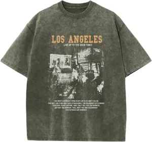 Oversized Graphic Tshirts for Men Acid Wash Los Angeles Vintage Tees Streetwear Baggy Cotton Shirts Casual Tops